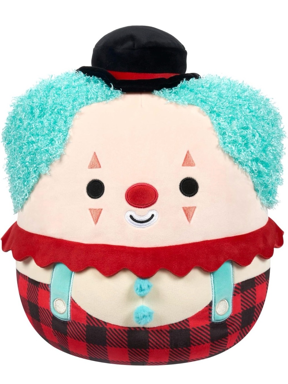 Squishmallows 12” Ukee Aqua-Blue Hair Clown Plush with Red Accents